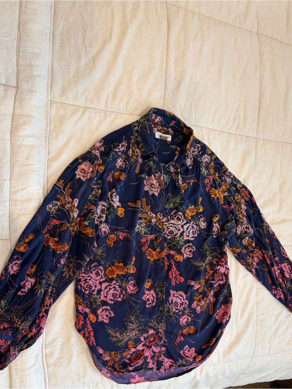 Anthropologie Navy Floral Button-Down Shirt